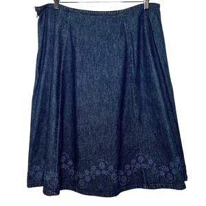 Classic Elements‎ Vintage Denim Skirt Sz 16 A-Line Embroidered Western Cowgirl